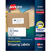 Avery Repositionable Labels, Sure Feed, 2" x 4" , 1,000 Labels (AVE55163)