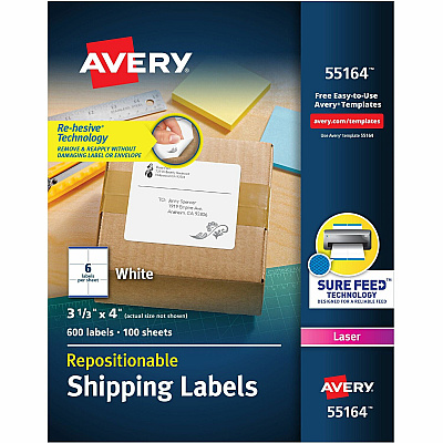 Avery Repositionable Labels, Sure Feed, 3-1/3"x4" , 600 Labels (AVE55164)