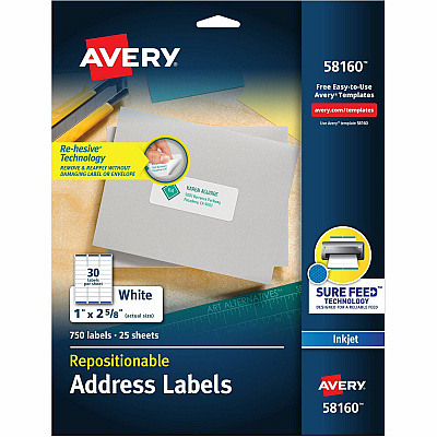 Avery Repositionable Address Labelss - Sure Feed Technology (AVE58160)