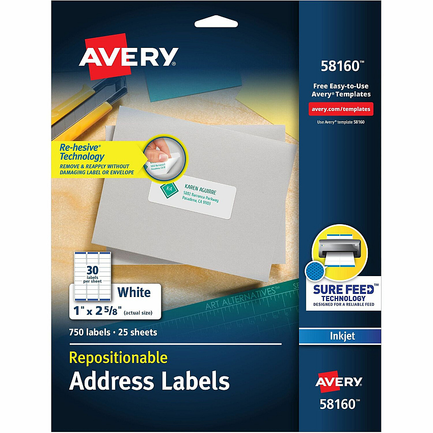 Avery Repositionable Address Labelss - Sure Feed Technology (AVE58160)