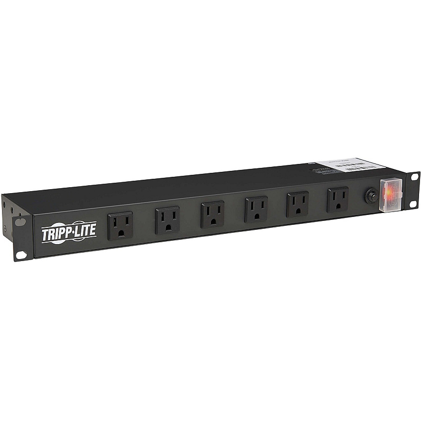 Tripp Lite 1U Rack-Mount Power Strip, 120V, 15A, 5-15P, 12 Right-Angle 5-15R Outlets (6 Front-Facing, 6 Rear-Facing), 15 ft. (4.57 m) Cord (RS1215RA)