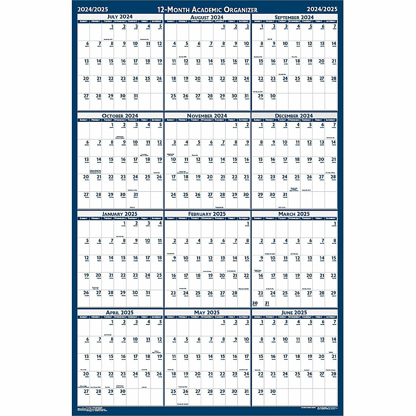 House of Doolittle Academic Year Recycled Poster Style Reversible/Erasable Yearly Wall Calendar, 24 x 37, 12-Month (July to June): 2025 to 2026 (395)