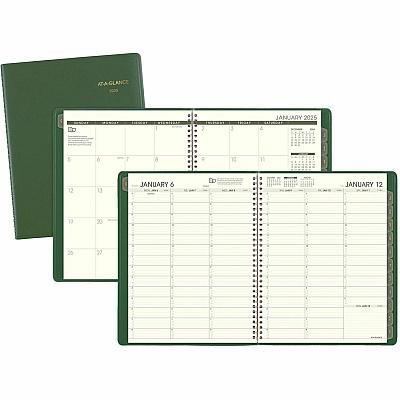 AT-A-GLANCE Recycled Weekly Vertical-Column Format Appointment Book, 11 x 8.25, Green Cover, 12-Month (Jan to Dec): 2026 (70950G60)