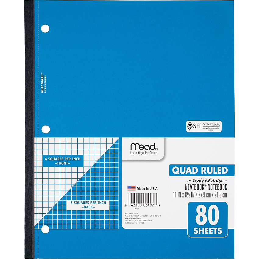 Mead Quad Wireless Neatbook Notebook - Letter (MEA06497)