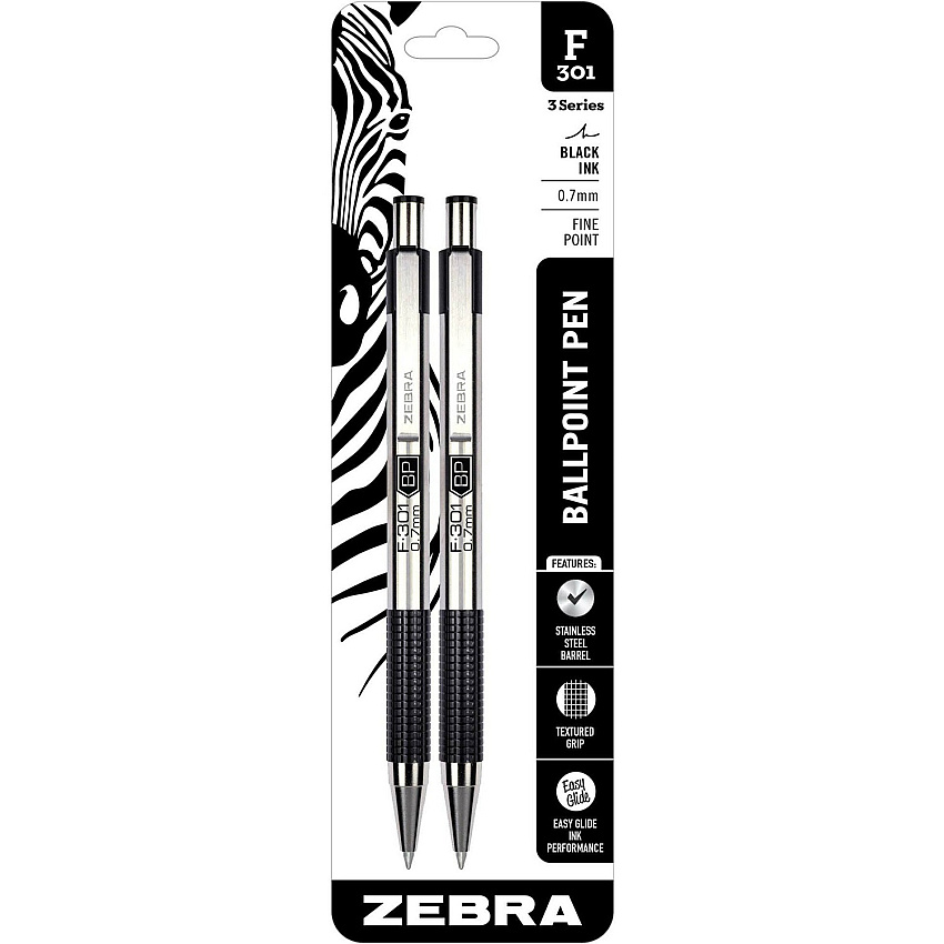 Zebra Pen F-301 Stainless Steel Ballpoint Pens (ZEB27112)