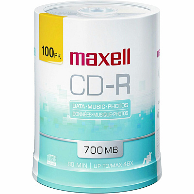 Maxell CD Recordable Media - CD-R - 48x - 700 MB - 100 Pack Spindle - White (MAX648720)