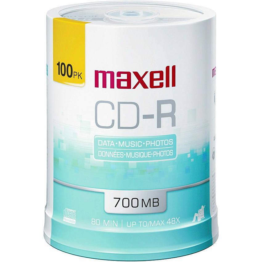 Maxell CD Recordable Media - CD-R - 48x - 700 MB - 100 Pack Spindle - White (MAX648720)