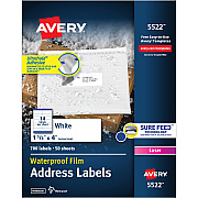 Avery 1-1/3" x 4" Labels, Ultrahold, 700 Labels (AVE5522)