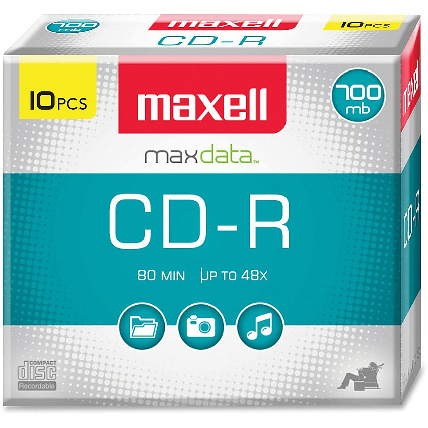 Maxell CD Recordable Media - CD-R - 40x - 700 MB - 10 Pack Slim Jewel Case (MAX648210)