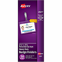 Avery(R) Heavy Duty Badge Holders, 2.25" x 3.5" , 50 Horizontal Name Badge Holders with Clips (AVE2921)