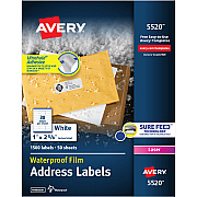 Avery 1" x 2-5/8" Labels, Ultrahold, 1,500 Labels (AVE5520)