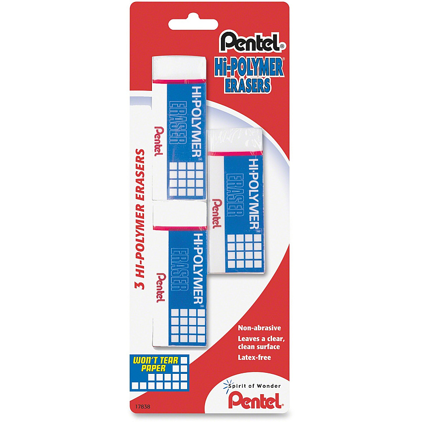 Pentel Hi-Polymer Eraser (PENZEH10BP3K6)