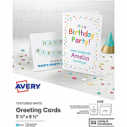 Avery Half-Fold Greeting Cards, Textured, Uncoated, 5-1/2" x 8-1/2" , 30 Cards (3378) (03378)