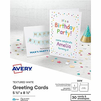 Avery Half-Fold Greeting Cards, Textured, Uncoated, 5-1/2" x 8-1/2" , 30 Cards (3378) (03378)