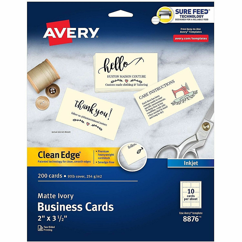 Avery Clean Edge Business Cards, 2" x 3.5" , Ivory, 200 (08876)