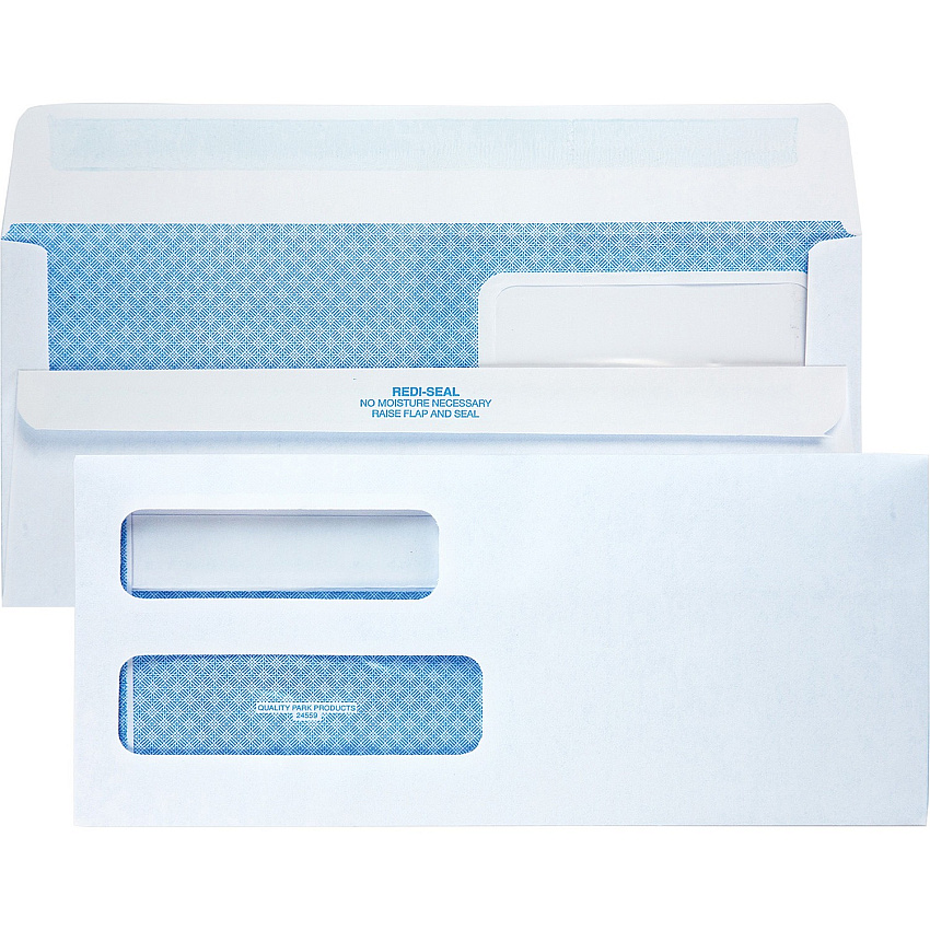 Quality Park No. 10 Double Window Security Tint Business Envelopes with Self-Seal Closure (QUA24559)