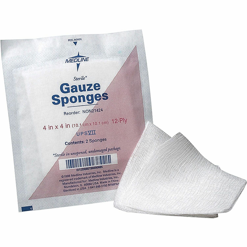 Medline Sterile 12 Ply Cotton Gauze Sponges (MIINON21424)