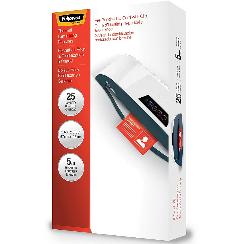 Fellowes Punched ID Card/Clip Glossy Laminating Pouches (FEL52033)