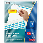 Avery(R) 5 Tab Dividers for 3 Ring Binder, Easy Print & Apply Clear Label Strip, Index Maker(R) Customizable White Tabs, 1 Set (AVE11416)