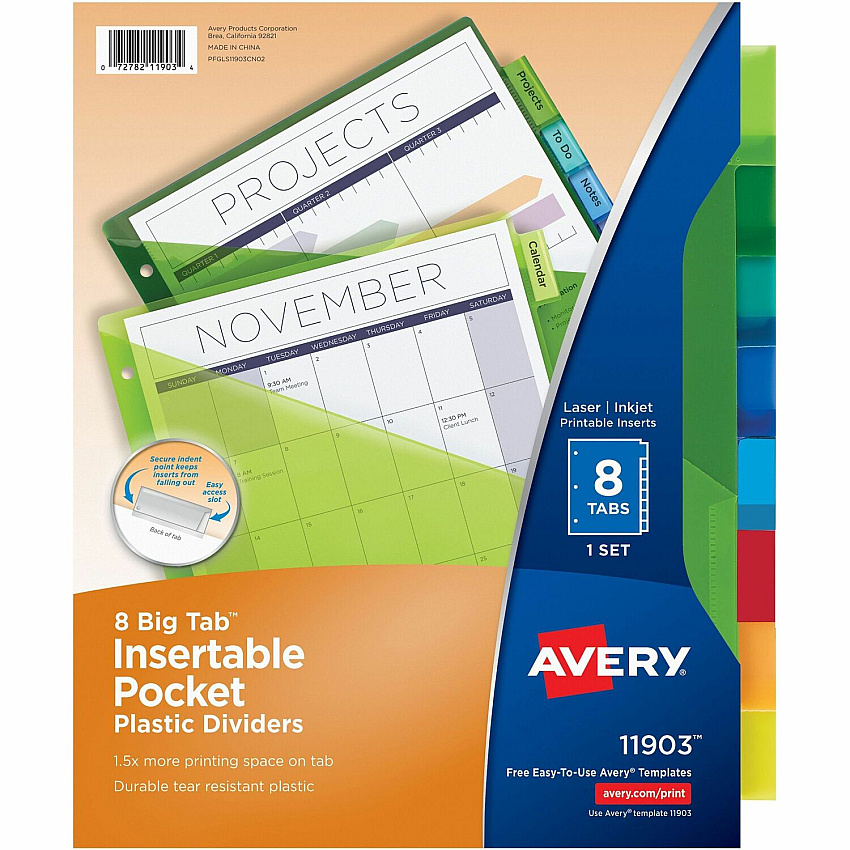 Avery Big Tab Insertable Plastic Dividers with Pocketsfor Laser and Inkjet Printers (AVE11903)