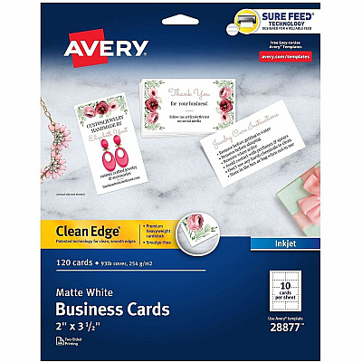 Avery Clean Edge Business Cards, 2" x 3.5" , White, 120 (28877)