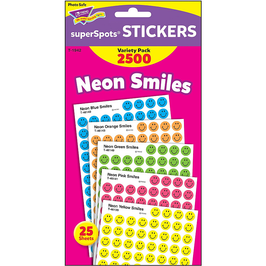 TREND superSpots Neon Smiles Stickers Variety Pack (TEPT1942)