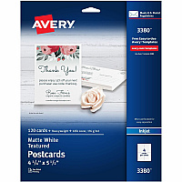 Avery(R) Printable Postcards, 4.25" x 5.5" , Textured White, 120 Blank Postcards for Inkjet and laser Printers (3380) (AVE03380)