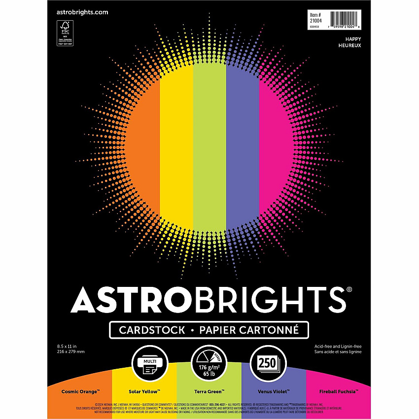 Astrobrights Color Card Stock "Happy" , 5 Assorted Colours (WAU21004)