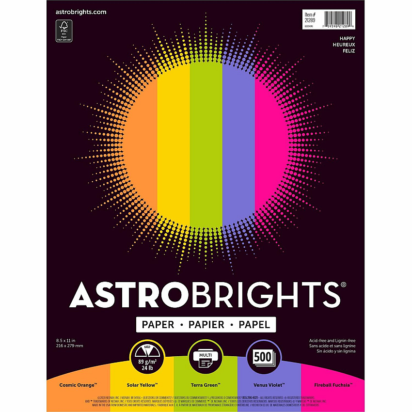 Astrobrights Color Copy Paper "Happy" , 5 Assorted Colours (WAU21289)