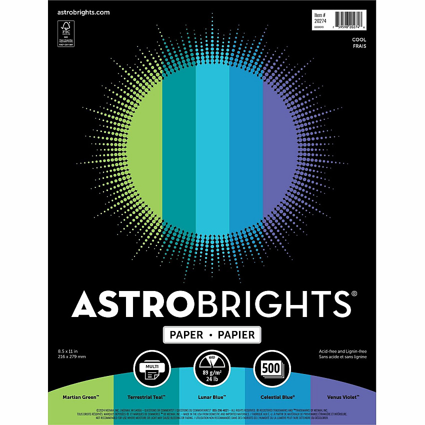 Astrobrights Color Copy Paper - "Cool" , 5 Assorted Colours (WAU20274)