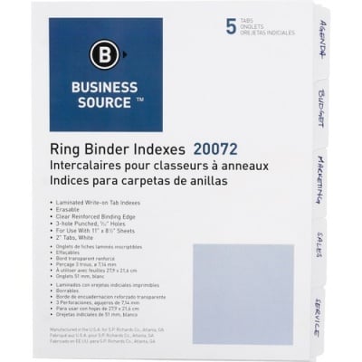 Business Source 3-Ring 5-Tab Erasable Tab Indexes (20072)