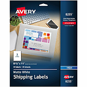 Avery White Shipping Labels, 8-1/2" x 11" , 20 Labels (AVE8255)