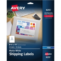 Avery White Shipping Labels, 8-1/2" x 11" , 20 Labels (8255)