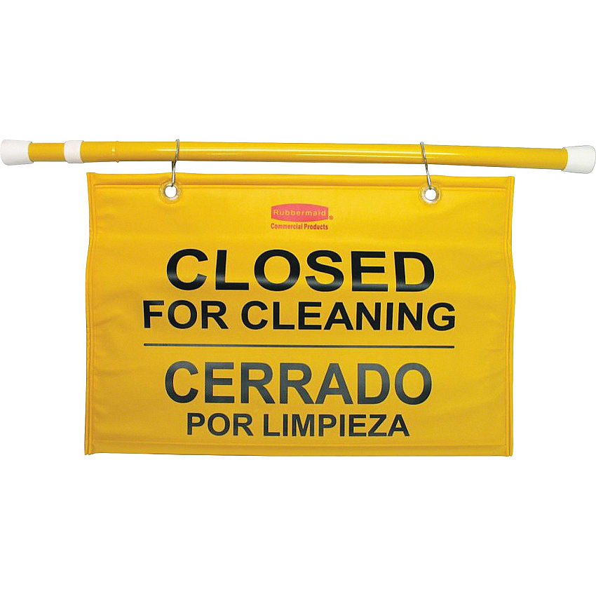 Rubbermaid Commercial Multilingual Closed for Cleaning Safety Sign (RCP9S1600YL)