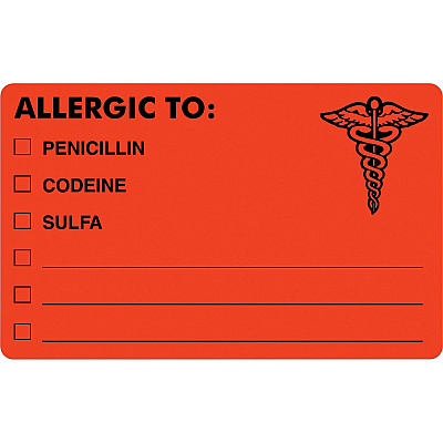 Tabbies ALLERGIC TO Medical Allergy Label (TAB00488)
