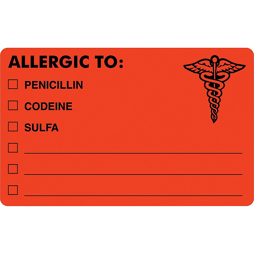 Tabbies ALLERGIC TO Medical Allergy Label (TAB00488)
