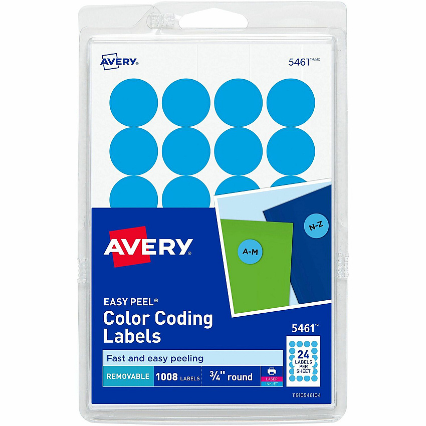 Avery Removable Color-Coding Labels, 3/4" Diameter, 1,008 Labels (5461) (AVE05461)