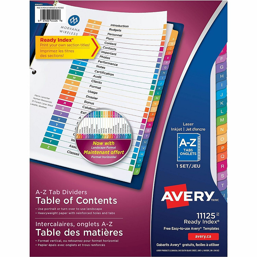 Avery Ready Index Table of Contents Dividers for Laser and Inkjet Printers, A-Z (AVE11125)