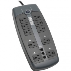 Tripp Lite Protect It! 10-Outlet Surge Protector 8 ft. (2.43 m) Cord with Right-Angle Plug 2395 Joules Tel/DSL Protection Black Housing (TLP1008TEL)