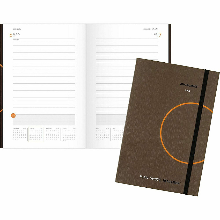 AT-A-GLANCE One-Day-Per-Page Planning Notebook, 9 x 6, Dark Brown/Orange Cover, 12-Month (Jan to Dec): 2026 (70620130)