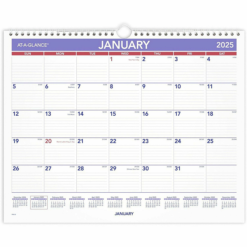 AT-A-GLANCE Monthly Wall Calendar, 15 x 12, White/Red/Blue Sheets, 12-Month (Jan to Dec): 2026 (PM828)