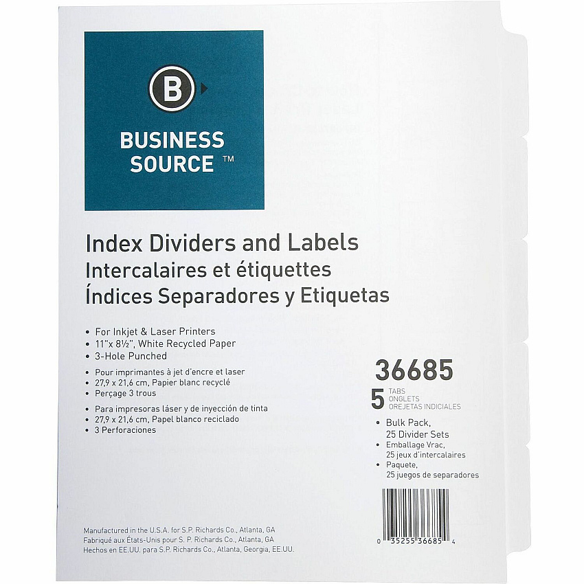 Business Source Punched Laser Index Dividers (BSN36685)