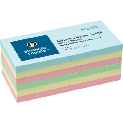 Business Source 3" Plain Pastel Colors Adhesive Notes (36614)