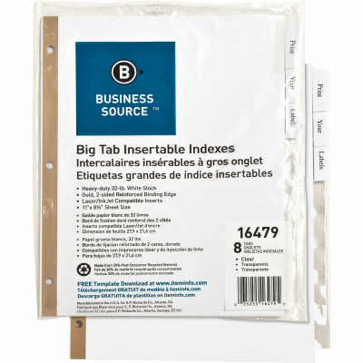Business Source Tear-resistant Clear Tab Index Dividers (16479)
