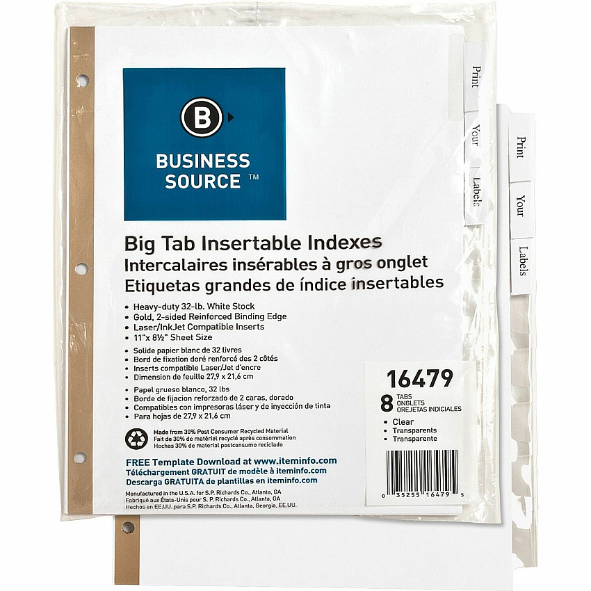 Business Source Tear-resistant Clear Tab Index Dividers (BSN16479)