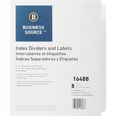 Business Source Unpunched Index Dividers Set (BSN16488)