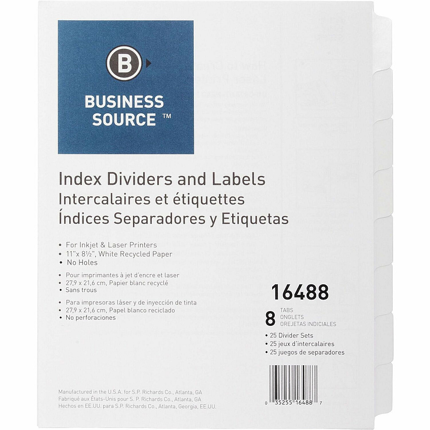 Business Source Unpunched Index Dividers Set (BSN16488)