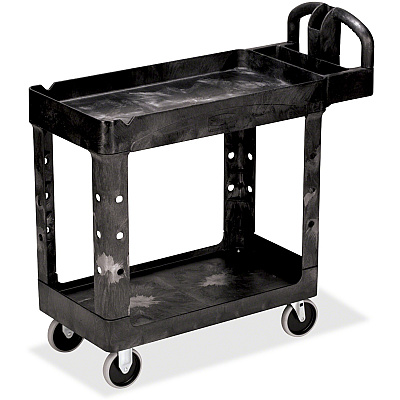 Rubbermaid Commercial HD 2-Shelf Utility Cart with Lipped Shelf (Small) (RCP450088BK)