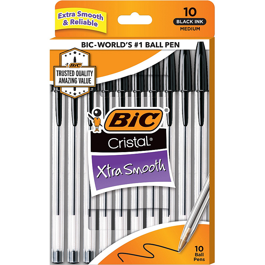 BIC Cristal Ballpoint Stick Pens (BICMSP10BK)