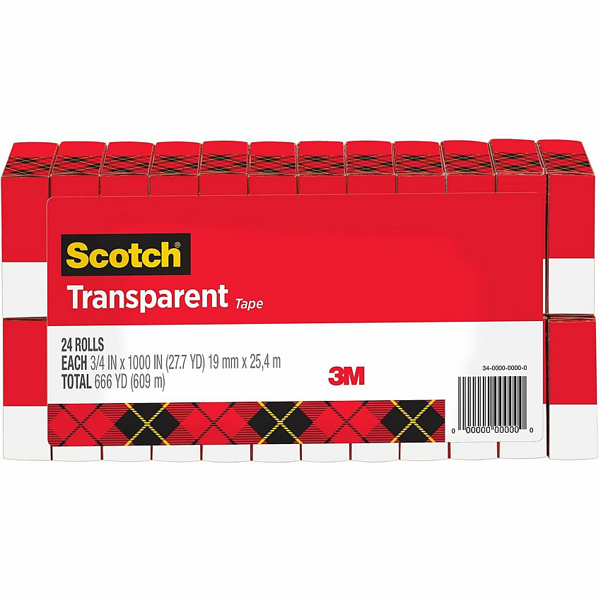 Scotch Transparent Tape - 3/4"W (MMM600K24)